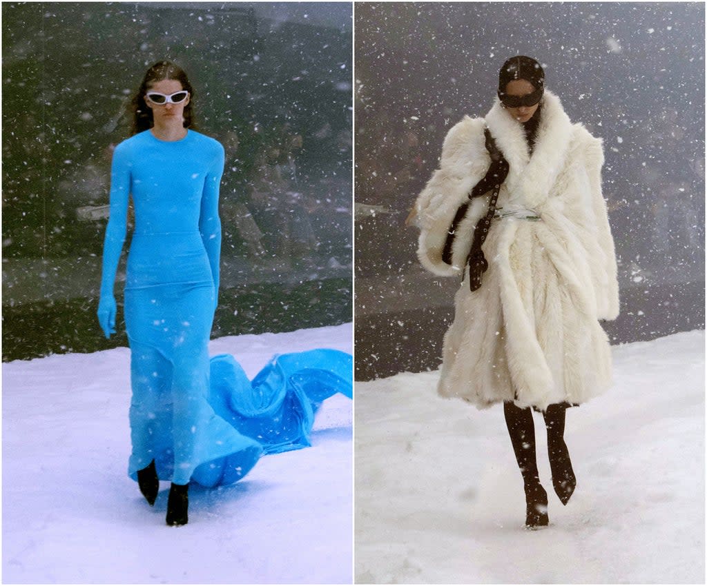 Models who walked in the show  struggled forward against a makeshift snow blizzard  (Xinhua/Shutterstock)