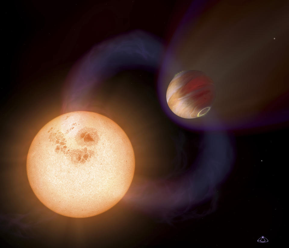 An artist's impression shows a unique type of exoplanet discovered with the Hubble Space Telescope. The planet is so close it to its star that it completes an orbit in 10.5 hours. The planet is only 750,000 miles from the star, or 1/130th the distance between Earth and the Sun. The Jupiter-sized planet orbits an unnamed red dwarf star that lies in the direction of the Galactic Centre; the exact stellar distance is unknown. REUTERS/NASA/ESA/A. Schaller/Handout