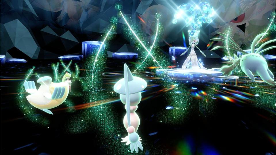 A screenshot of the new Pokémon Scarlet and Pokémon Violet video games. You can use the three kinds of cheers a total of three times per Tera Raid Battle.