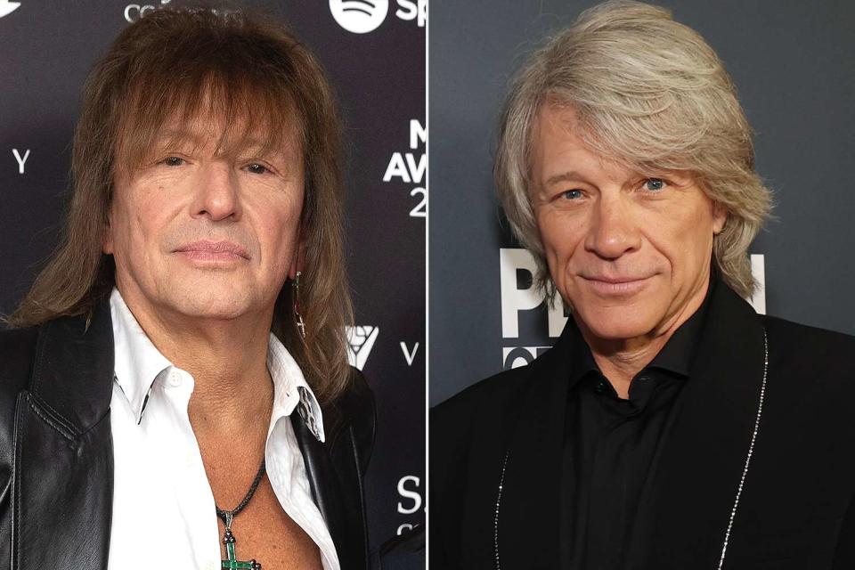 <p>Jo Hale/Redferns; Kevin Mazur/Getty</p> Richie Sambora in November 2022; Jon Bon Jovi in February 2024