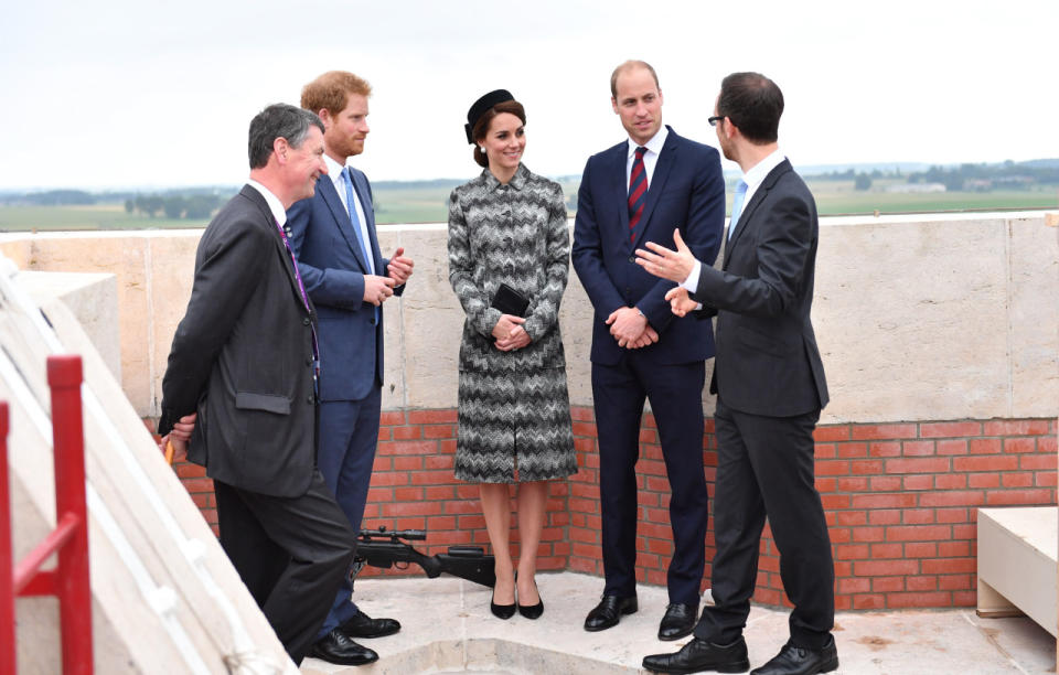 The Duchess of Cambridge in a Missoni coat and pillbox hat at a vigil in Thiepval, France.