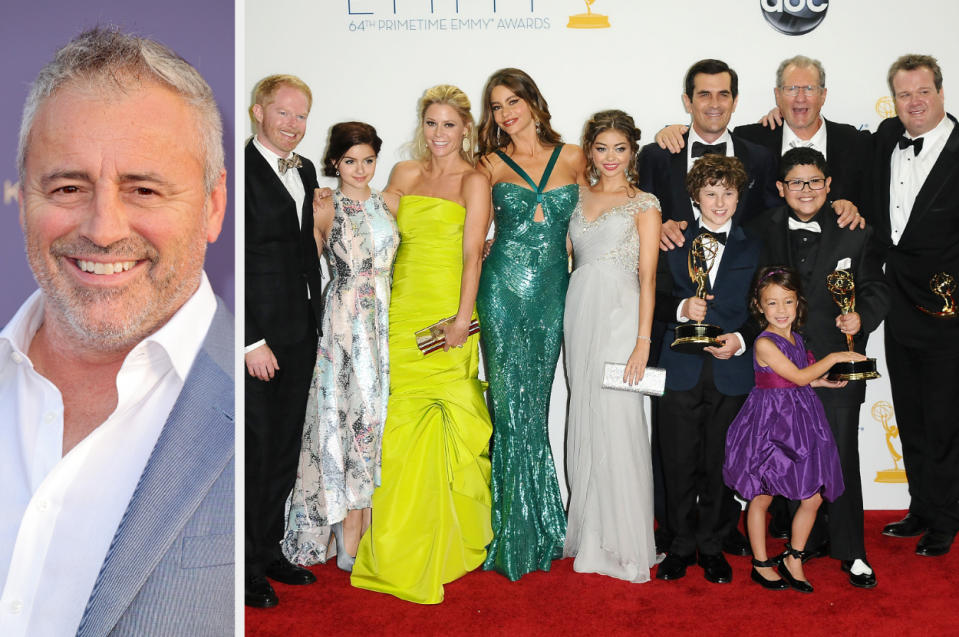 Side-by-side of Matt LeBlanc and the cast of "Modern Family"