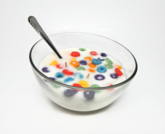 Frootloops. Not a cereal we see here in the UK but nevertheless makes a sensational looking candle!