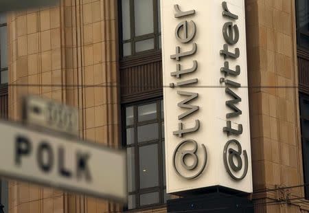 The Twitter logo is shown at its corporate headquarters in San Francisco, California April 28, 2015. REUTERS/Robert Galbraith/Files