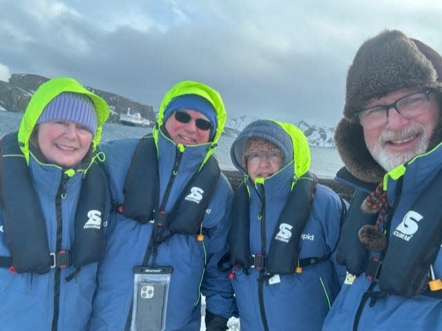 From left are Susan Schwartz-Rogers, Paul Rogers, Diane Schwartz and Lyle Schwartz during the trip to Antarctica.