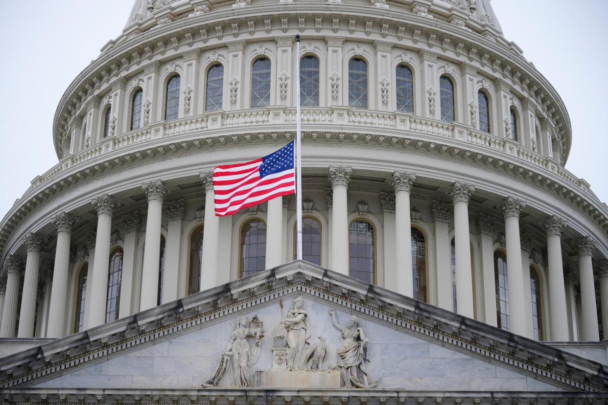 A flag is seen at half-staff Sept. 29 at the U.S. Capitol after the death of Democratic Sen. Dianne Feinstein of California.
