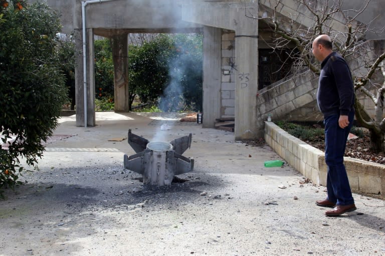 A picture taken on February 10, 2018, shows the remains of a missile that landed in southern Lebanon, after Israel carried out major air raids in neighboring Syria including against what it described as Iranian targets in the country