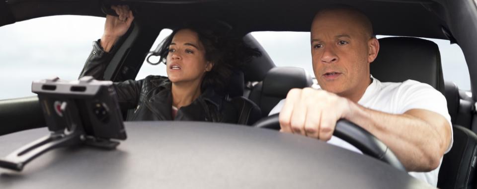 Michelle Rodriguez and Vin Diesel in "F9."