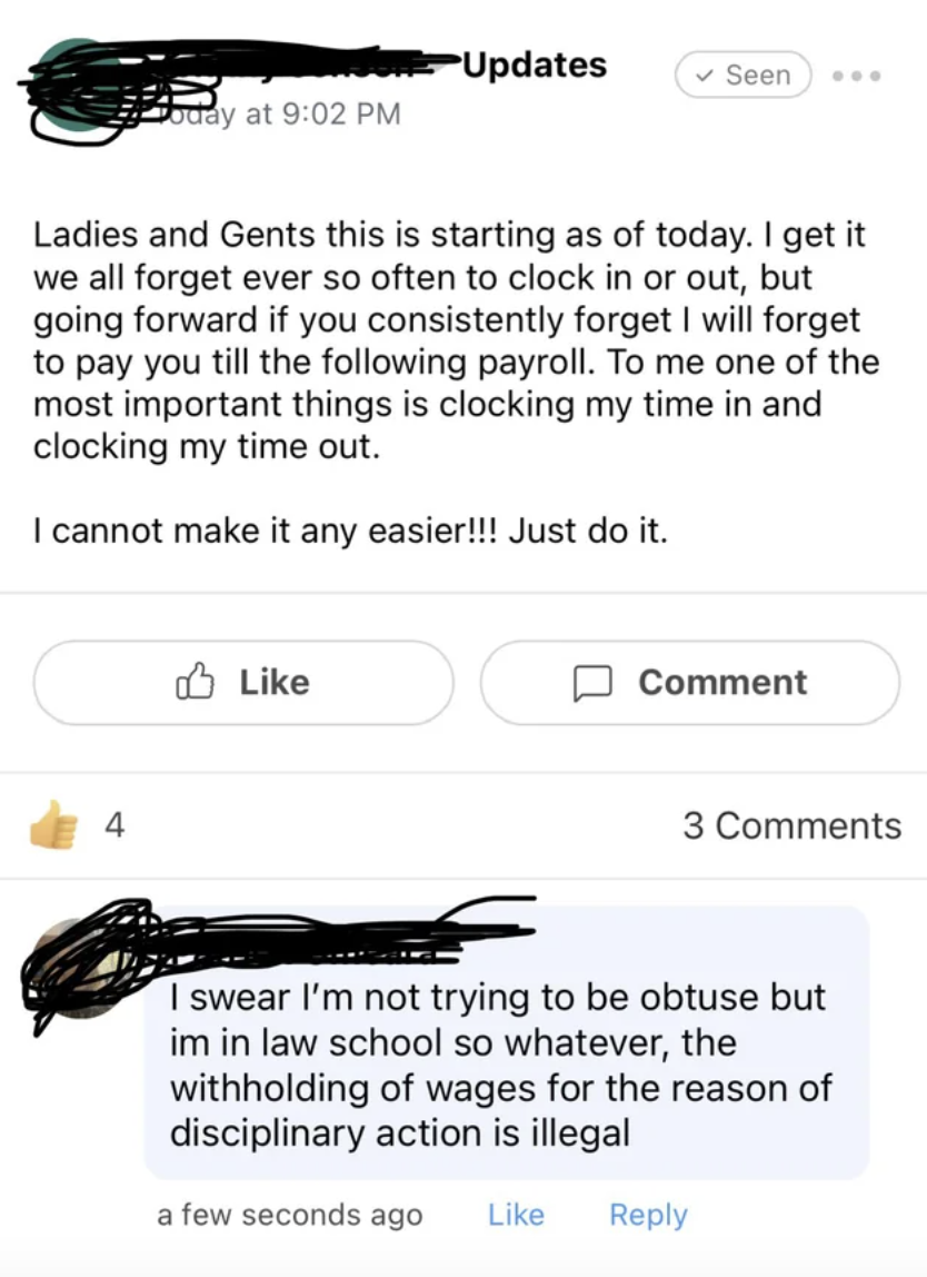 Screenshot of a Facebook post