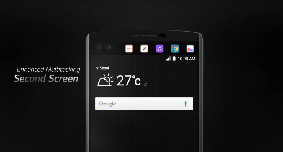 LG 2015年發表的V10在螢幕上方加入子螢幕。（圖／翻攝自LG_Argentina）