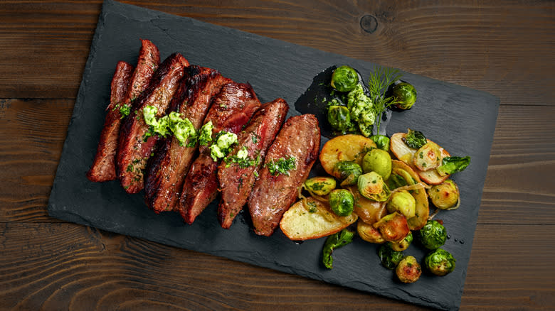 Hanger steak with Brussels sprouts