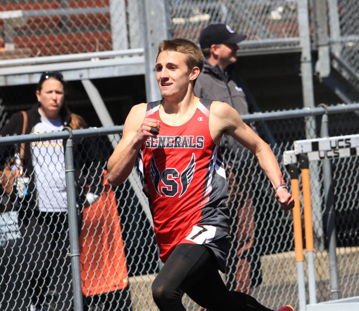 Sheridan's Hunter Adams leads the 400 during Heath's Hank Smith Invitational on Saturday, April 13, 2024.