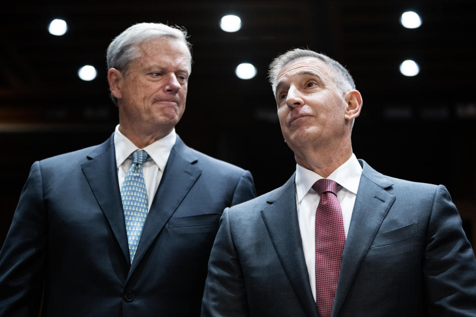 NCAA president Charlie Baker and Big Ten commissioner Tony Petitti appear before a Senate Judiciary Committee hearing titled 