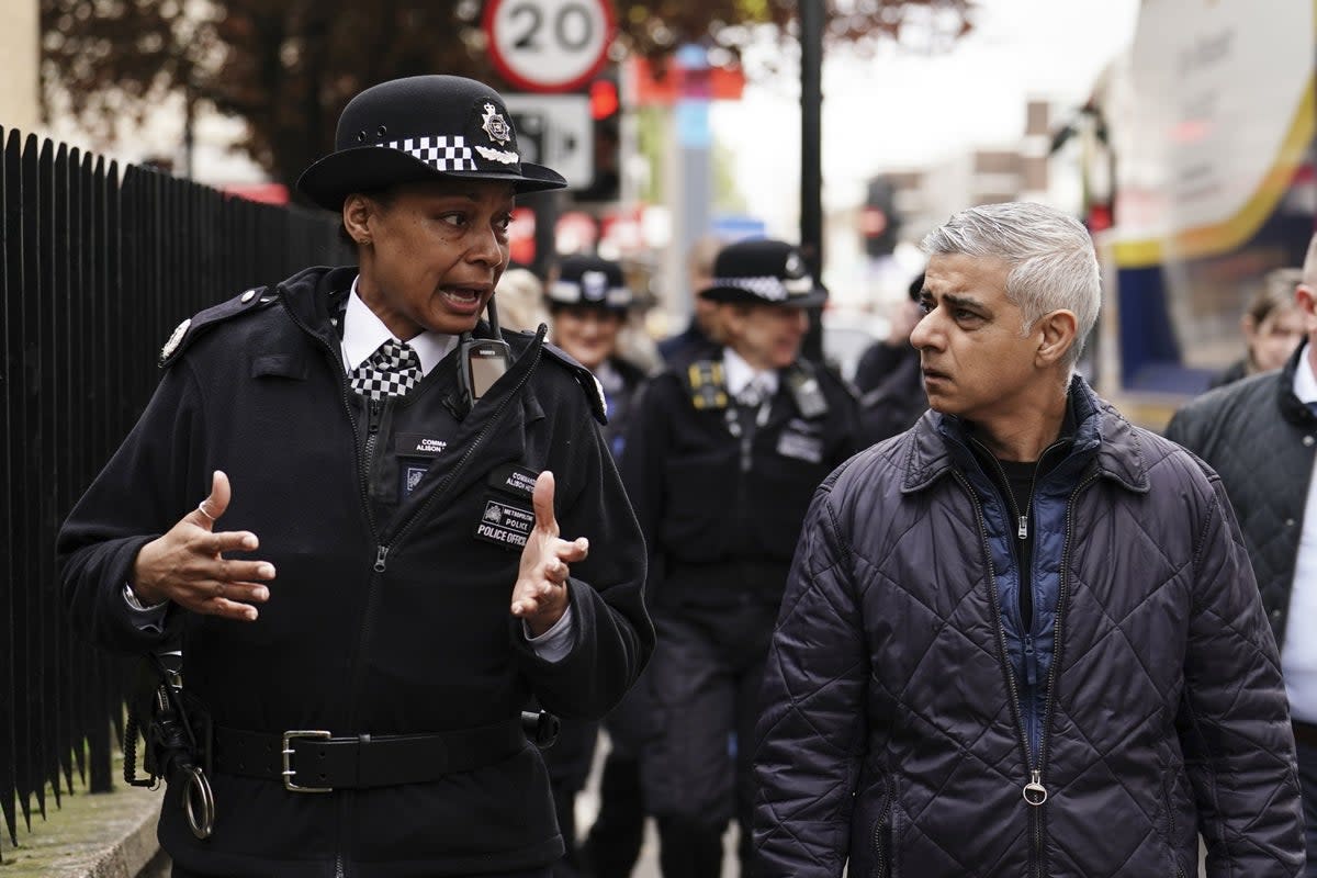 Mayor of London Sadiq Khan and Metropolitan Police Commander Dr Alison Heydari (PA) (PA Wire)