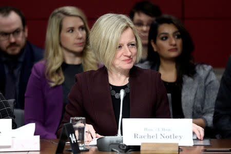 FILE PHOTO: Alberta Premier Rachel Notley waits to testify before the Senate energy, environment and natural resources committee in the Senate of Canada Building in Ottawa, Ontario, Canada, February 28, 2019. REUTERS/Chris Wattie