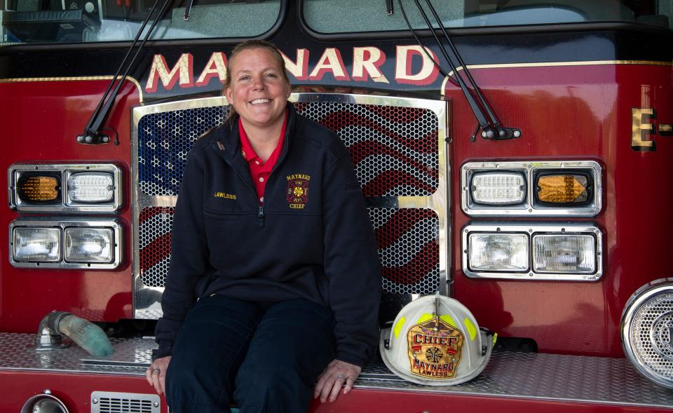 Angela Lawless was named Maynard's fire chief in March. The Holliston resident is believed to be just one of three women to be leading a Massachusetts fire department.