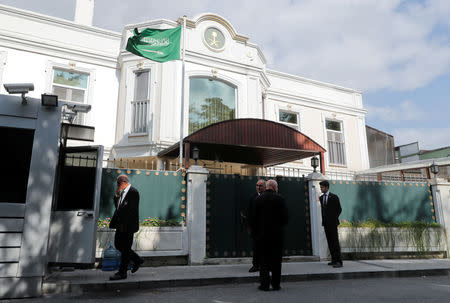 Security officers are seen in front of the residence of Consul General of Saudi Arabia Mohammad al-Otaibi in Istanbul, Turkey October 16, 2018. REUTERS/Osman Orsal