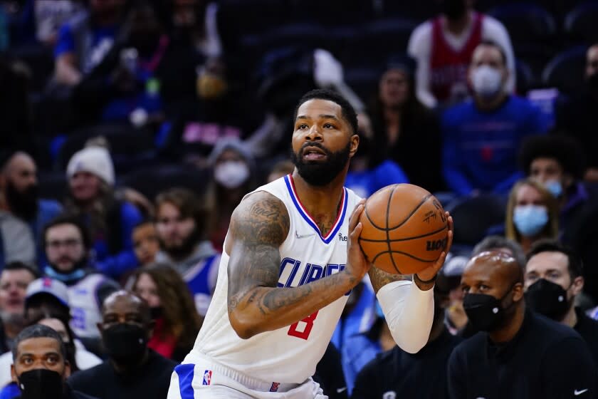 Los Angeles Clippers' Marcus Morris Sr. plays during an NBA basketball game.