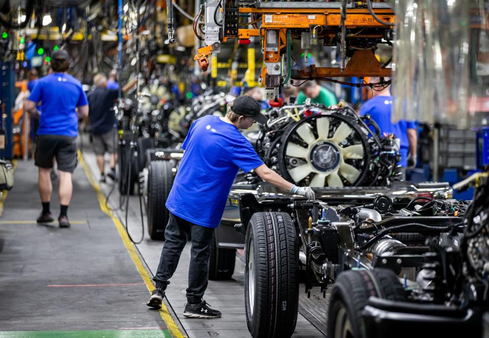 Ford Super Duty trucks were assembled on the line at the Ford Truck Plant on Chamberlain Ln. in Louisville, Ky. May 24, 2023