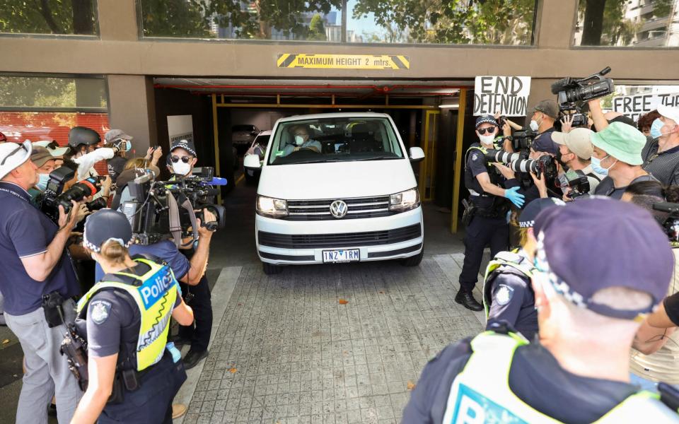 A van, believed to be escorting Novak Djokovic, left the Park Hotel on Monday - REUTERS