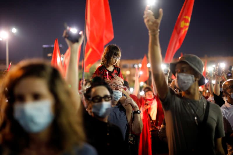 Protest against Israeli PM Netanyahu's plan to annex parts of West Bank, in Tel Aviv