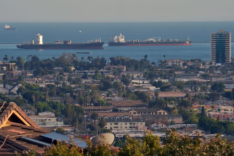 Oil tankers are pictured anchored near the Los Angles and Long Beach port complex in Los Angeles on Thursday, April 24, 2020. The ILWU and Pacific Maritime Association finalized a new labor contract averting a strike at West Coast ports and avoiding supply chain disruptions that a strike would have caused. Photo by Jim Ruymen/UPI