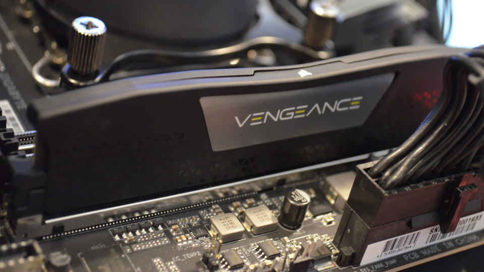 Corsair Vengence DDR5 RAM slotted into a motherboard