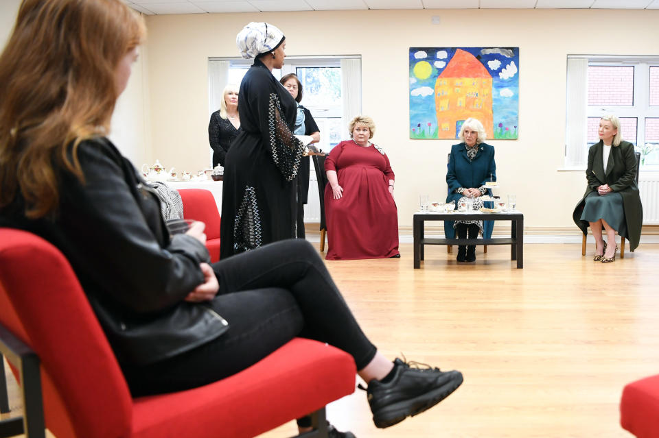 BELFAST, NORTHERN IRELAND - SEPTEMBER 30: Camilla, Duchess of Cornwall during a visit to the Belfast & Lisburn Women's Aid on September 30, 2020 in Belfast, United Kingdom. The Duchess of Cornwall, a long-standing supporter of domestic abuse charities in the UK and overseas, met staff, supporters and service users to hear of the challenges they have faced in recent months. (Photo by Tim Rooke - WPA Pool/Getty Images)