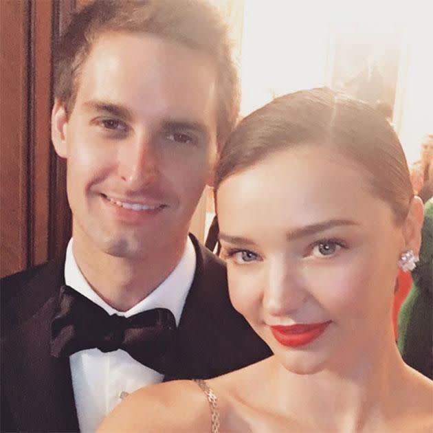 Miranda and Snapchat owner fiancé Evan Spiegel. Source: Instagram