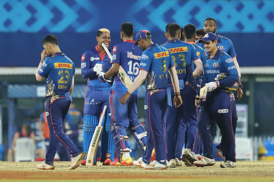 Mumbai Indians and Delhi Capitals players great each other after the match between the Delhi Capitals and the Mumbai Indians.