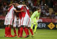 Football Soccer - Monaco v Paris St Germain - French Ligue 1 - Louis II stadium, 28/08/16. Monaco's players celebrate after scoring. REUTERS/Eric Gaillard