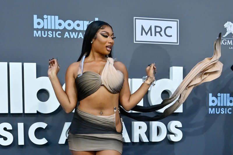 Megan Thee Stallion attends the annual Billboard Music Awards held at the MGM Grand Garden Arena in Las Vegas in 2022. In an impact statement read to the court Tuesday, the artist said Lanez should 'be forced to face the full consequences of his heinous actions and face justice.' File Photo by Jim Ruymen/UPI