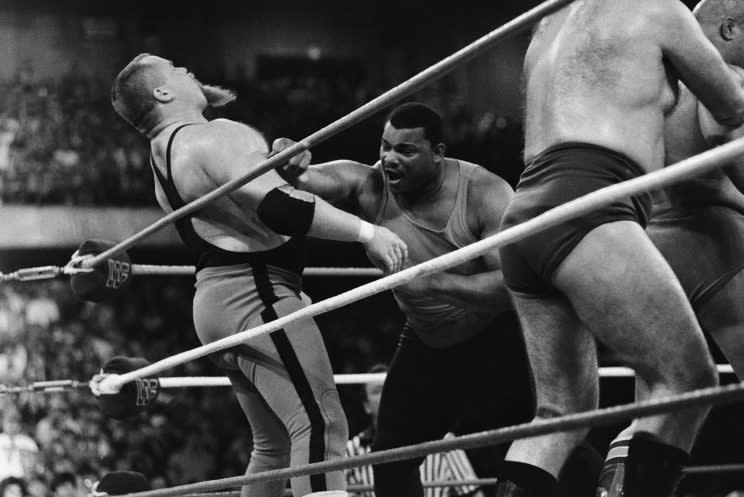 William Perry, right, fights Jim 