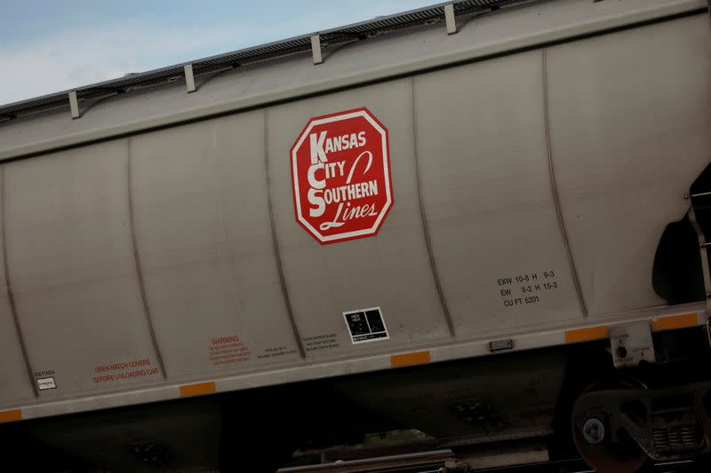 FILE PHOTO: A wagon of a freight train of KCS Railway Company is pictured in Toluca