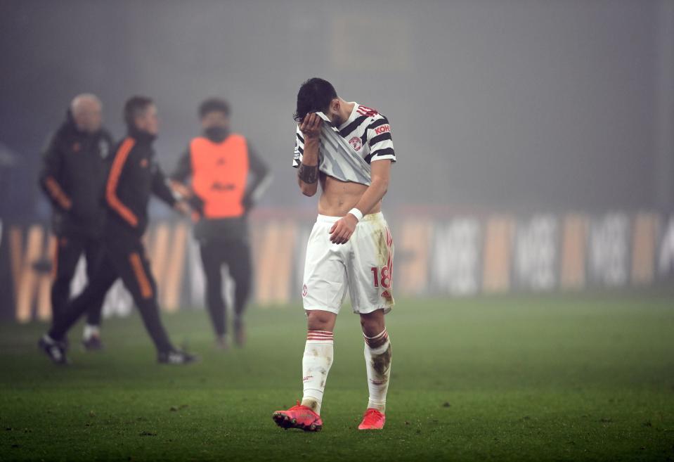 Manchester United’s Bruno Fernandes after the draw at Selhurst Park (PA)