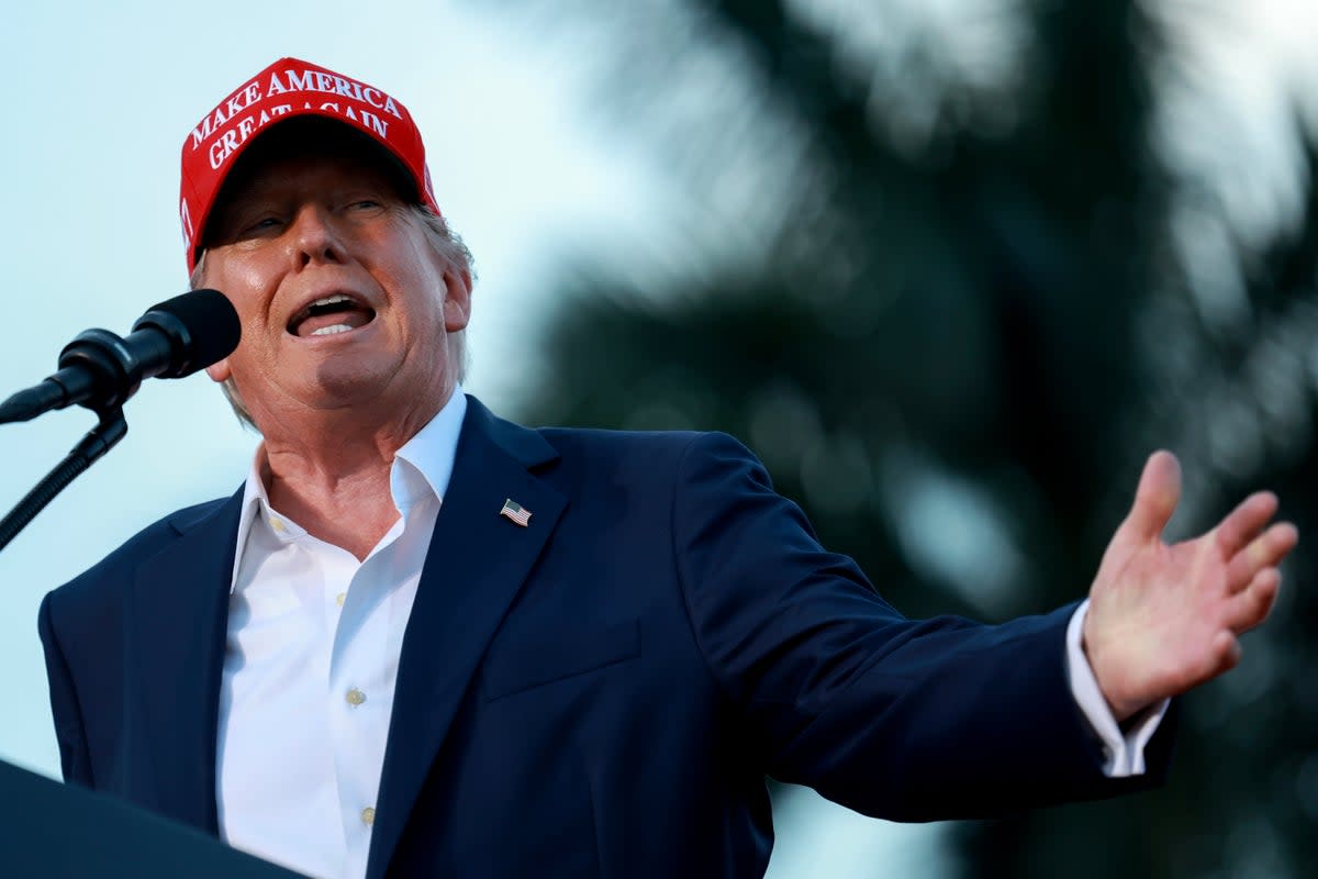 Former President Donald Trump speaks during his campaign rally at the Trump National Doral Golf Club on July 09, 2024 in Doral, Florida (Getty Images)