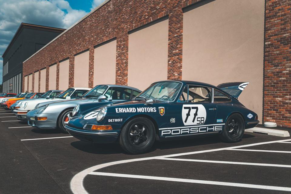<p>This 1967 911 competed in the second-ever SCCA Trans American Race Series. Magnesium racing wheels, through-the-hood fuel-tank filler, and its original fender flares that accepted wider tires for road racing have all been retained.</p>