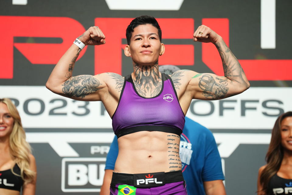 2023 PFL 8: New York Ceremonial Weigh Ins at the The Theater at Madison Square Garden in New York City, New York, Thursday, Aug. 17, 2023. (Cooper Neill / PFL)