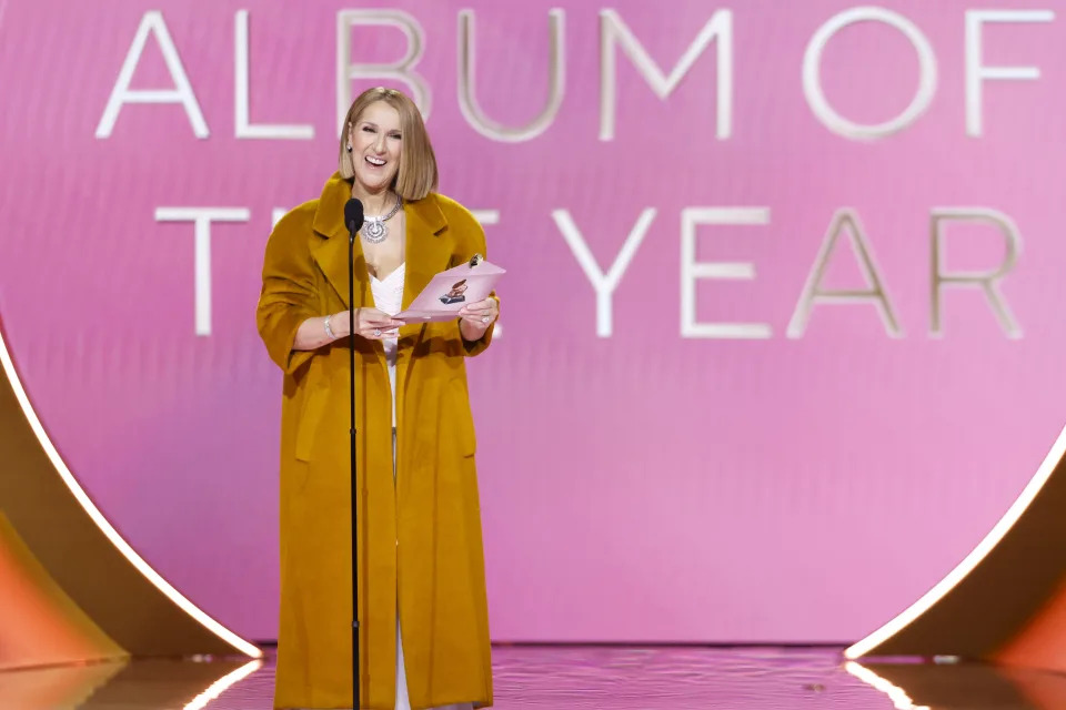 LOS ANGELES - FEBRUARY 4: Celine Dion presenting the award for Album of the Year at The 66th Annual Grammy Awards, airing live from Crypto.com Arena in Los Angeles, California, Sunday, Feb. 4 (8:00-11:30 PM, live ET/5:00-8:30 PM, live PT) on the CBS Television Network. (Photo by Sonja Flemming/CBS via Getty Images)