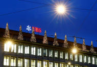 FILE PHOTO: Christmas decorations are seen at the building of Swiss bank UBS at the Paradeplatz square in Zurich, Switzerland, November 27, 2017. REUTERS/Arnd Wiegmann/File Photo