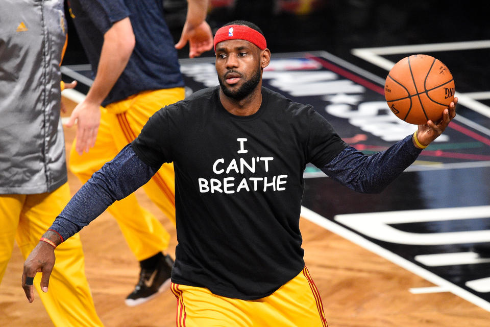 LeBron James was among the NBA players who wore "I Can't Breathe" T-shirts in protest of police brutality in 2014. (Rich Kane/Icon Sportswire via Getty Images)