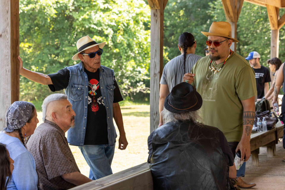 Sterlin Harjo directing the legends in 'Reservation Dogs.'