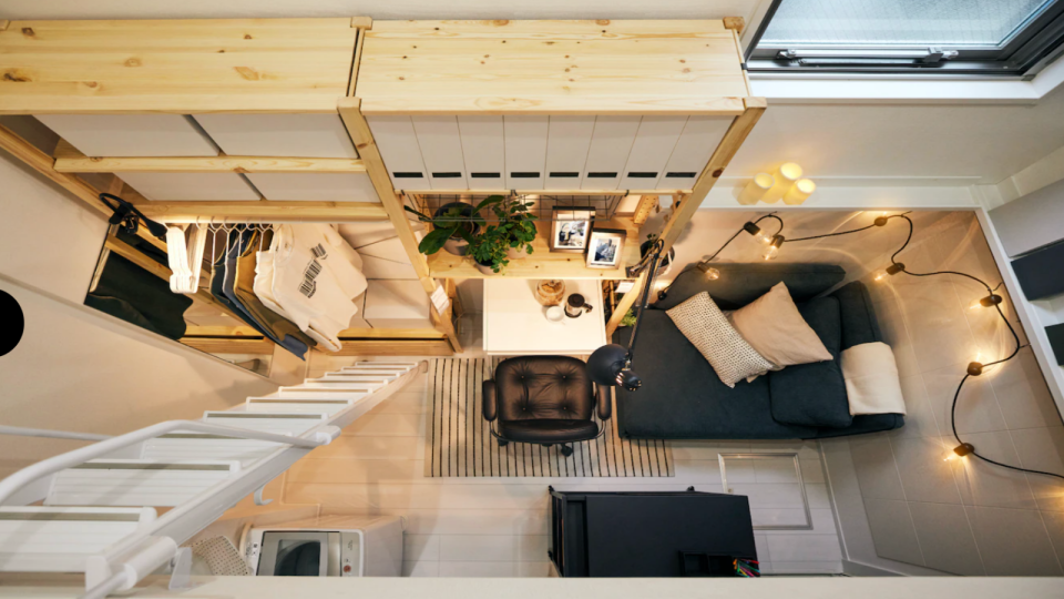 The tiny apartment has a loft design.  (Source: IKEA)