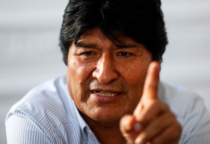 Former Bolivian President Evo Morales gestures during an interview with Reuters, in Buenos Aires