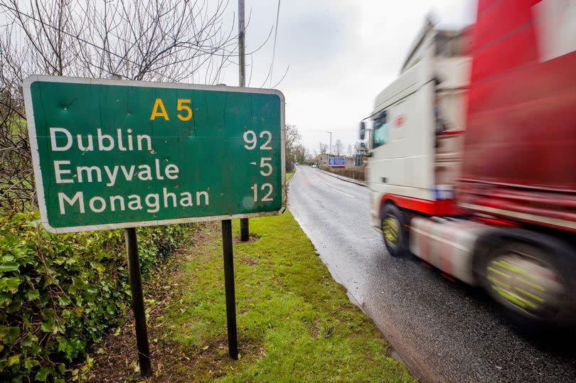 A road sign in Aughnacloy, Northern Ireland for the A5. -Credit:Liam McBurney/PA Wire