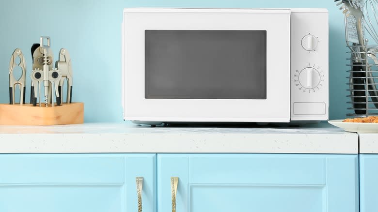 Microwave on kitchen counter