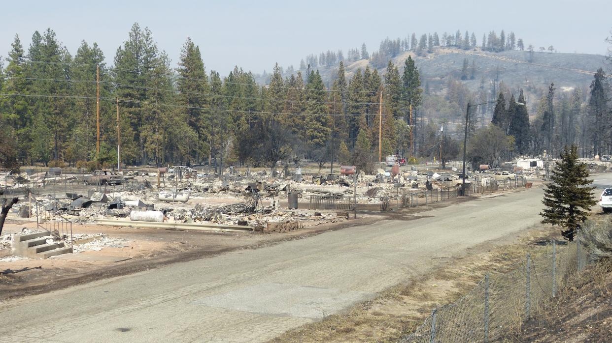 A block of homes in north Weed was destroyed by the Mill Fire on Friday.