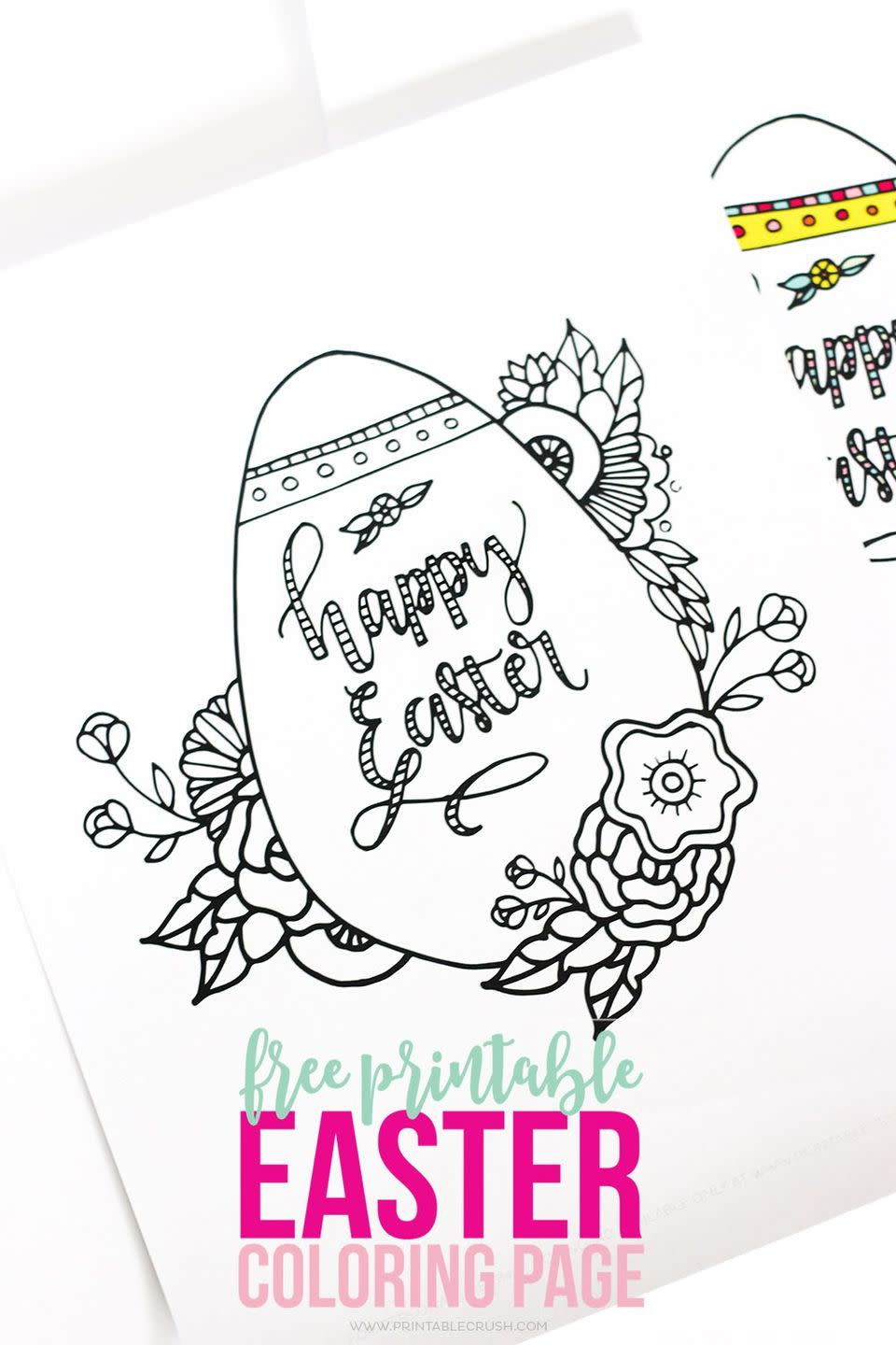 Elegant Script Happy Easter Egg Coloring Page