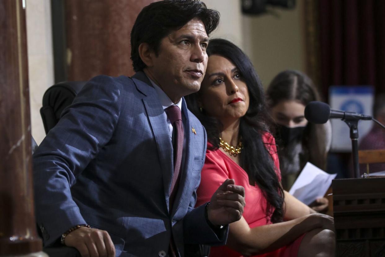 Los Angeles City Councilmembers Kevin de Leon, left, and Nury Martinez.