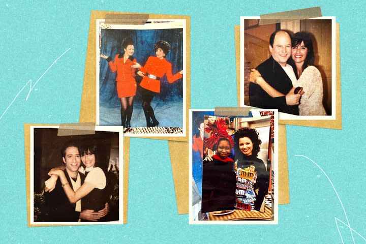Terry Gordon's personal archive from 'The Nanny' years is one for the ages, with her and Drescher posing with numerous celebrity guests, including (from top left) Joan Collins, Jason Alexander, Whoopi Goldberg and Jon Stewart, to name a few. (Photo illustration: Yahoo News; Terry Gordon)